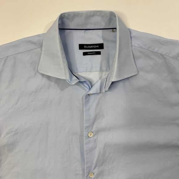 Bugatchi Shirt Mens 16.5 Cloud Blue Shaped Fit Long Sleeve Cotton Button Up - Picture 4 of 13